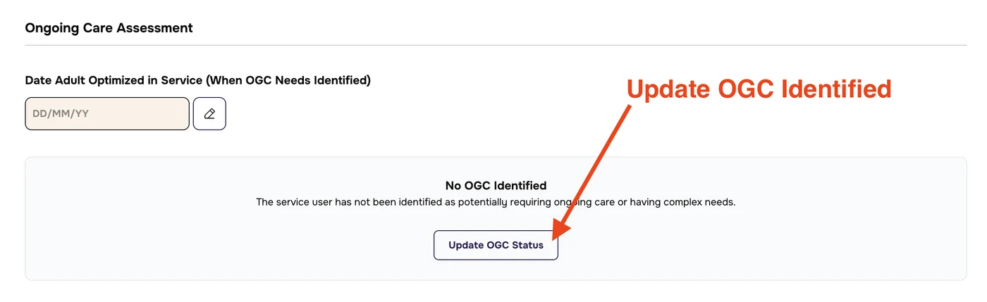 No OGC Identified card with an arrow labelled Update OGC Identified pointing to Update OGC Status