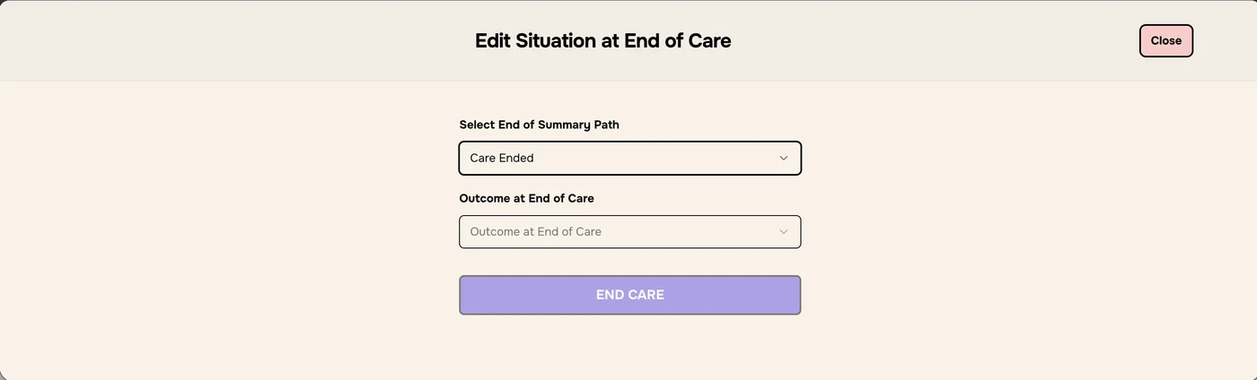 Edit Situation at End of Care with Care Ended and Outcome at End of Care