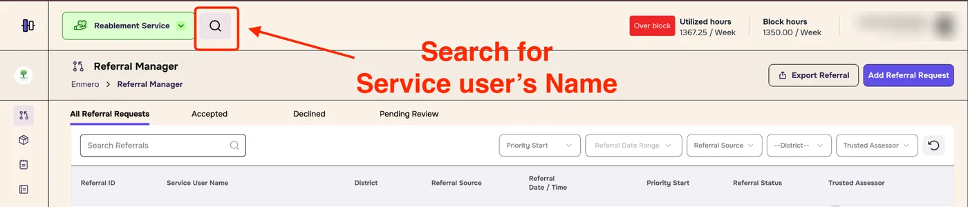 Top bar with the global search button highlighted