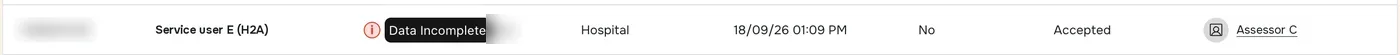 Hovering the red icon shows the label Data Incomplete